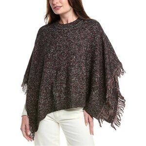 CABI Merry Poncho Sweater Boho Fringe Charcoal/Red Sz XS/S #4628 NWOT